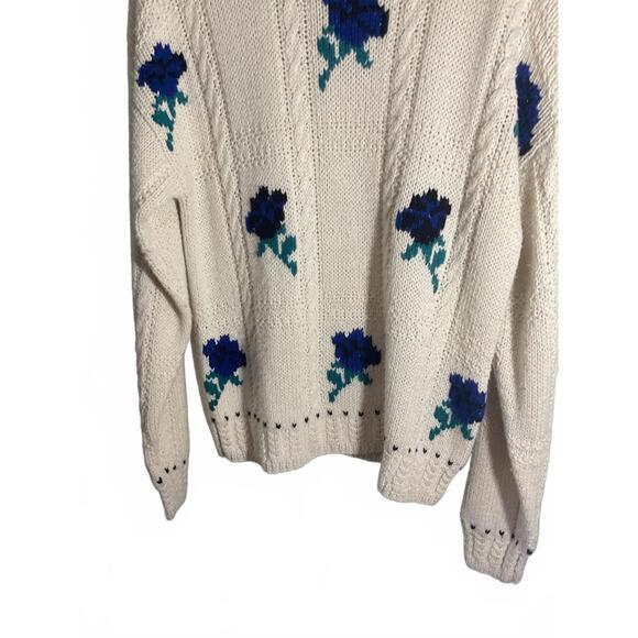 Vintage Country Suburbans Hand Knit Wool Blend Sweater /Blue Floral Pattern M - Picture 3 of 9